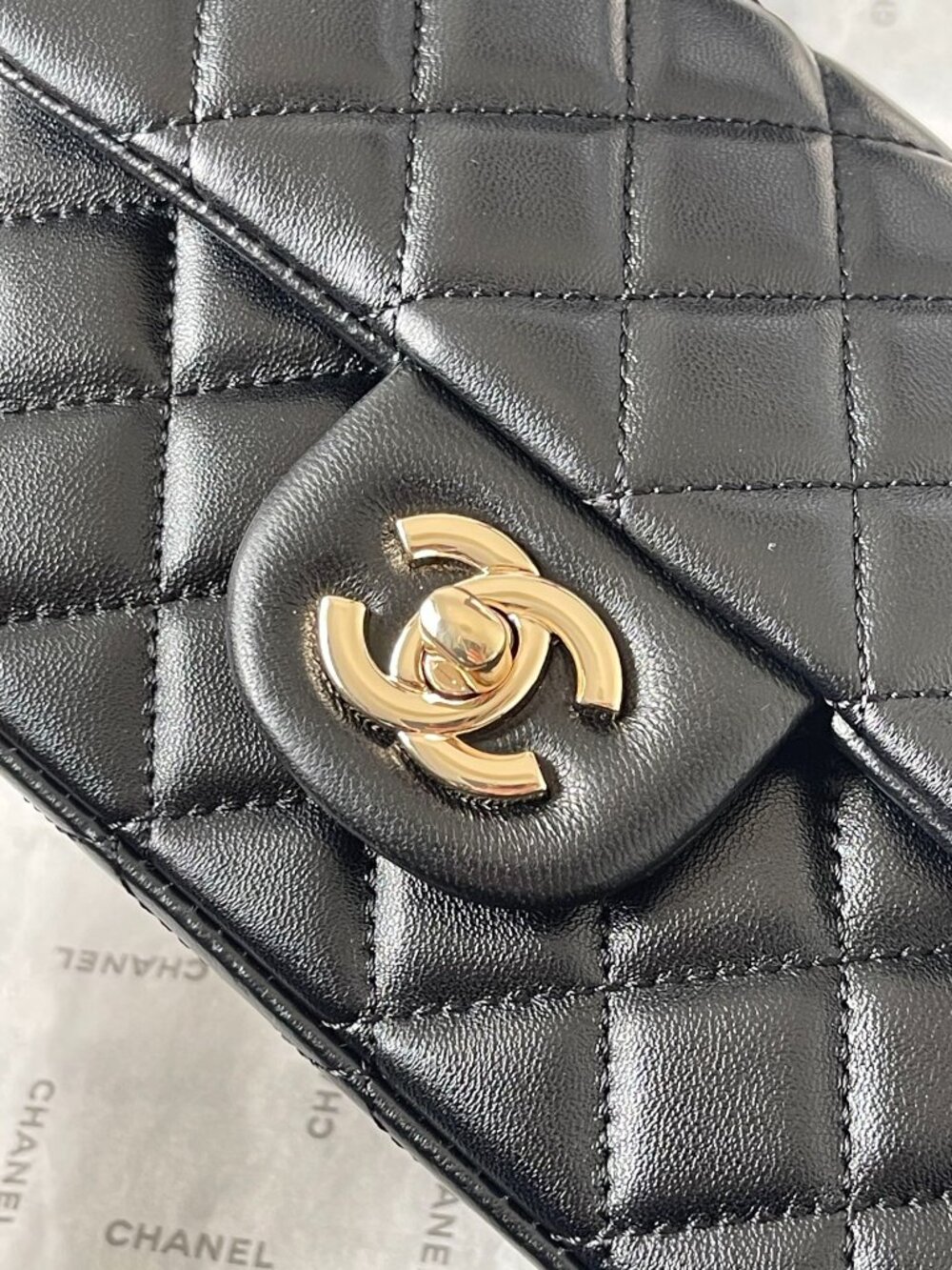 CHANEL Lambskin Mini Flap Gold Ball Crossbody Bag Black - Picture 6 of 8